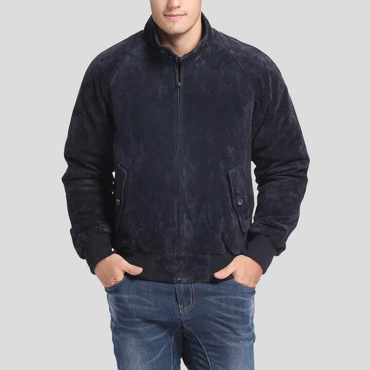 AdmiralNavyBlueSuedeBomberLeatherJacket 244.99