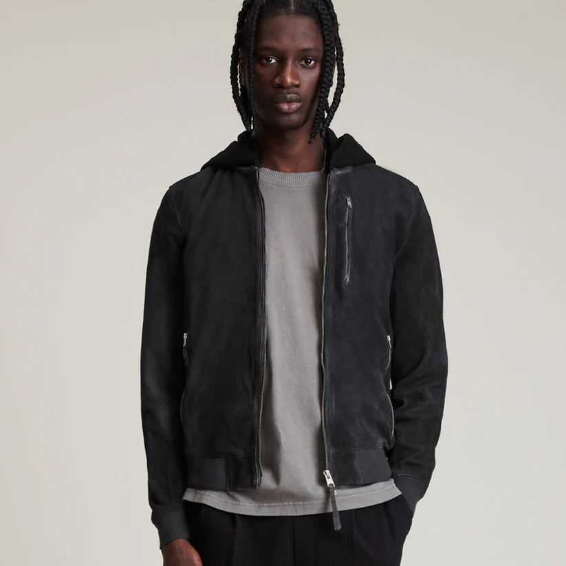 MensSuedeLeatherHoodedBomberJacket 239.00