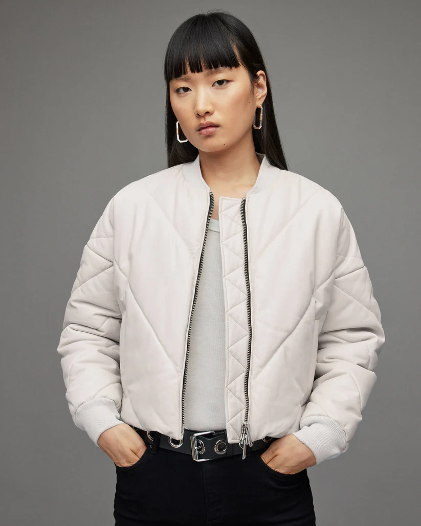 Women's White Puffer Leather Jacket - Elegant and Cozy 279.00