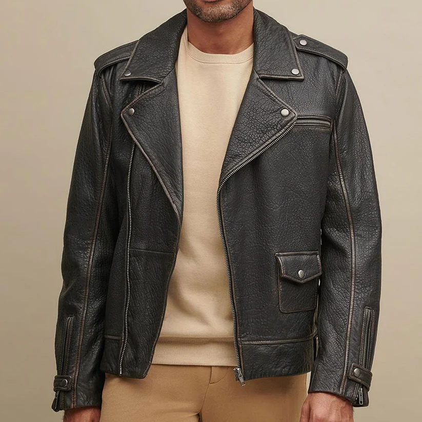 mens Asymmetrical-Leather-biker Jacket 199.00