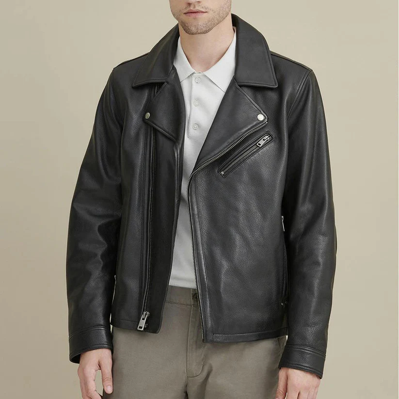 mens real leather motorbike moto jacket